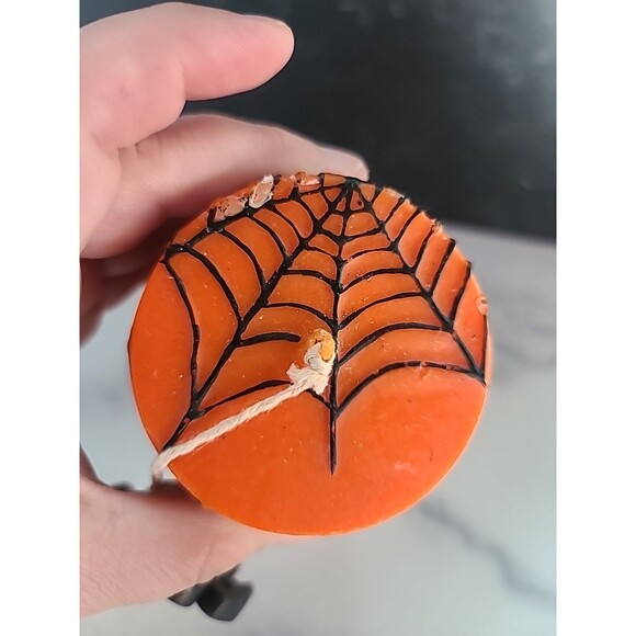 Happy Halloween Spider Black And Orange Pillar Candle - Picture 5 of 11